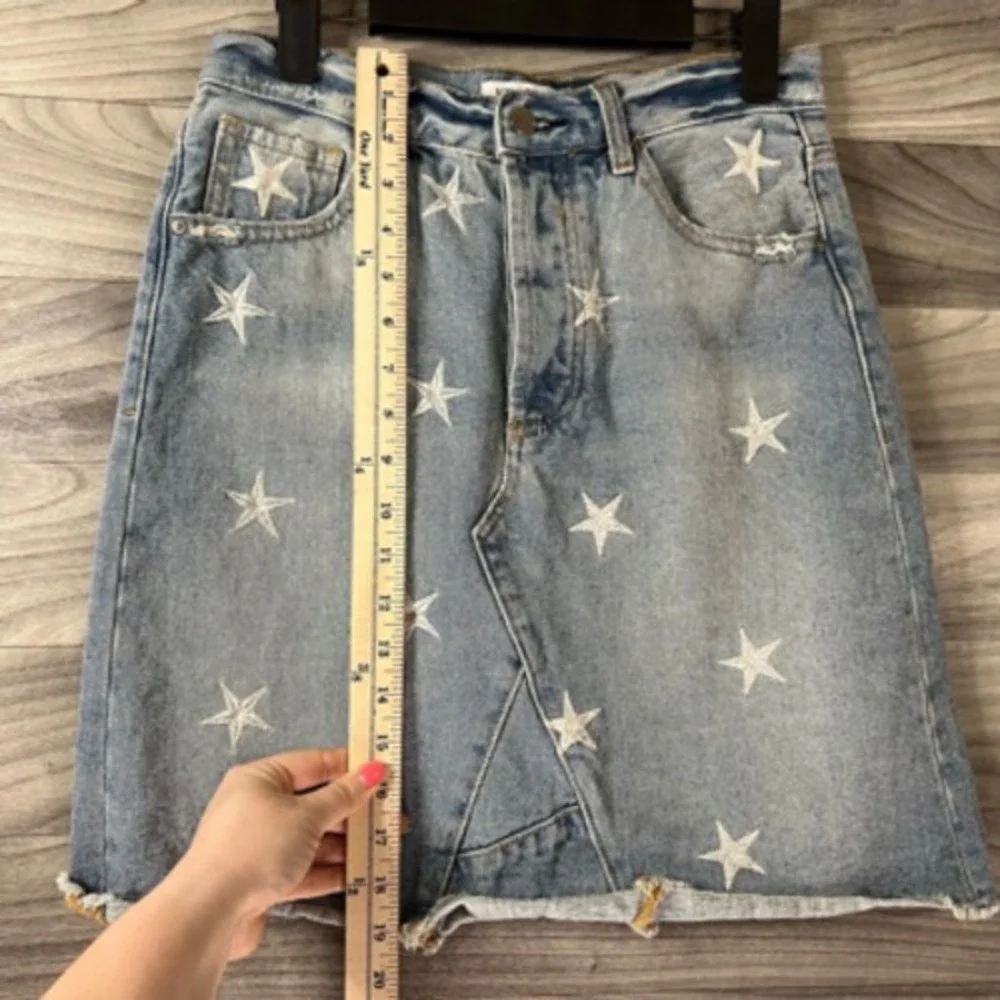 Yelena Denim Skirt Jean Womens 27 Blue Above Knee Raw Hem Stars 4th‎ Of July